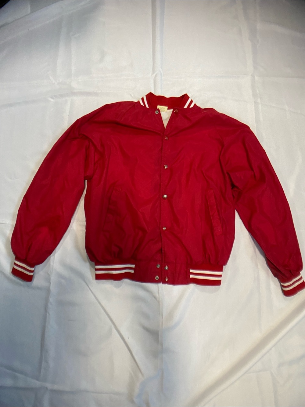 80s Vintage Men's Lightweight Red Snap-Front Stadium Jacket